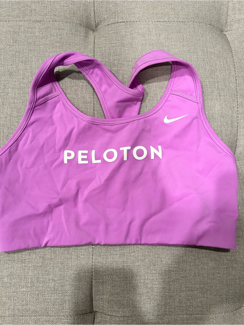 Nike Women's Purple Racerback Sports Bra with White Logo